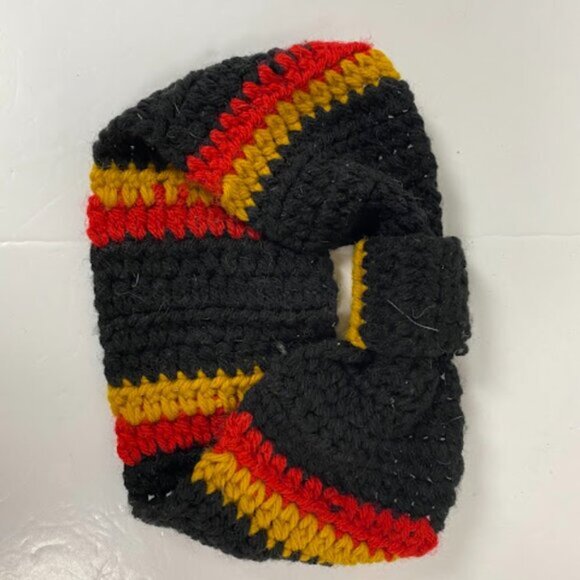 Handmade Crochet Black Red Yellow Stripes Women's Headband One Size - Picture 4 of 6